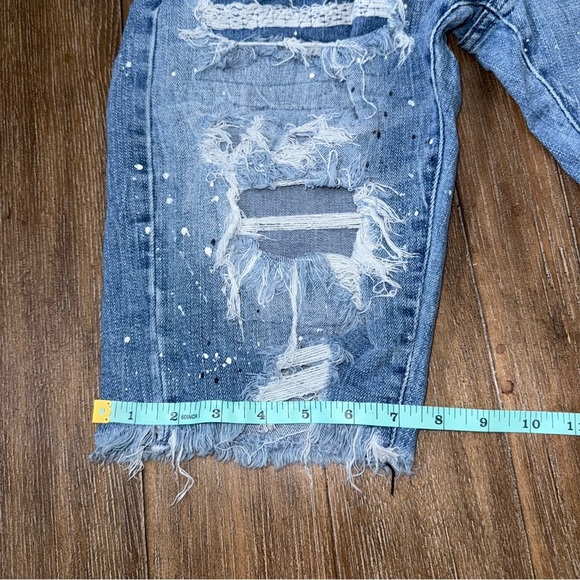 Smoke Rise Denim Shorts Distressed Patched Paint Splatters Blue - Picture 7 of 8